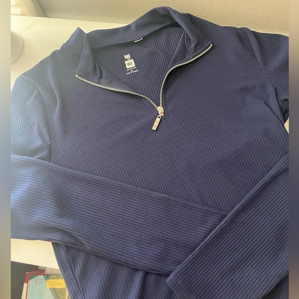 Pac Sun long sleeve, half zip, navy, ribbed shirt. Size M